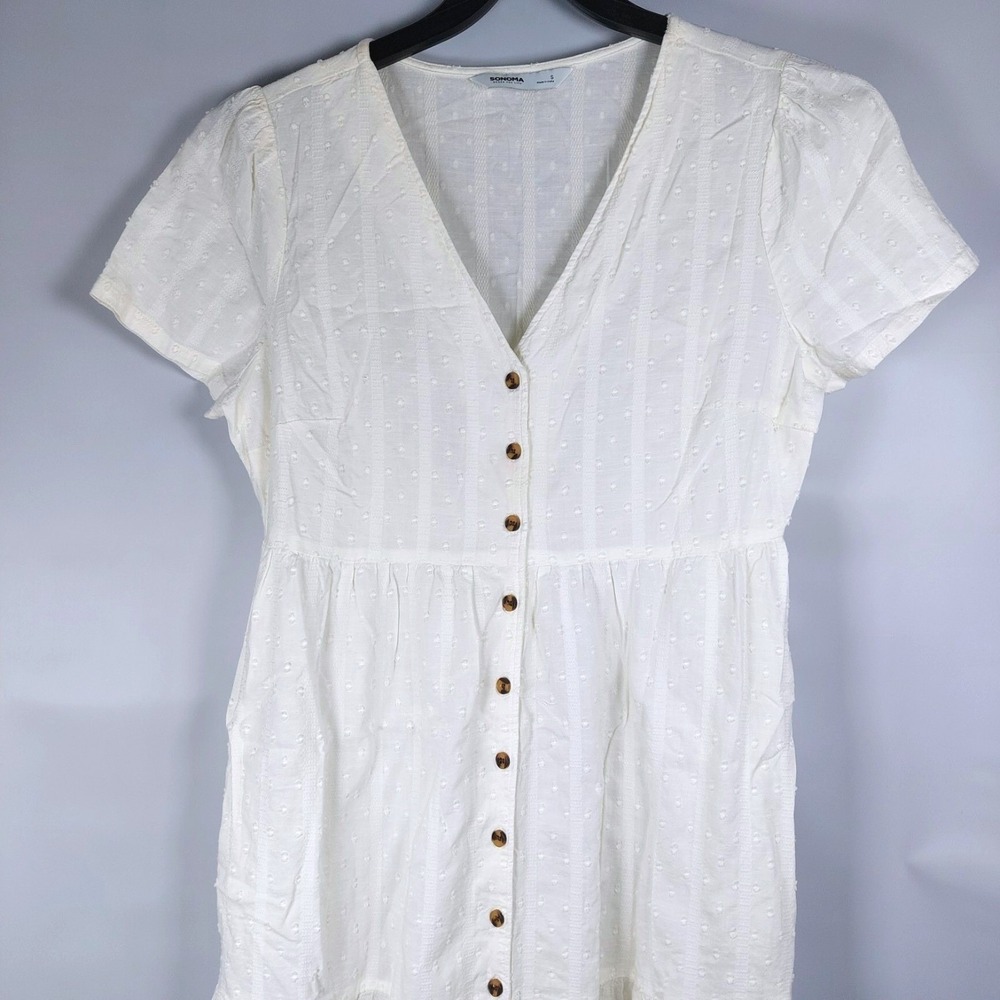 Sonoma Tiered Maxi Dress Small Ivory Cotton Cap Sleeve Peasant Boho Cottage READ - Picture 2 of 8